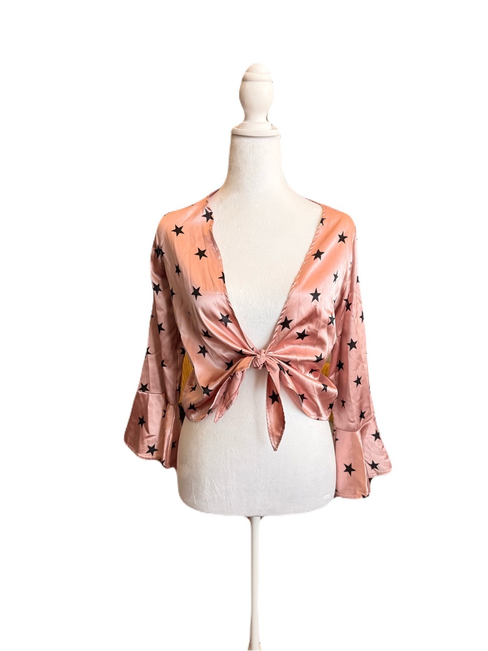 Nasty Gal Silky Pink Star Tie-Front Top